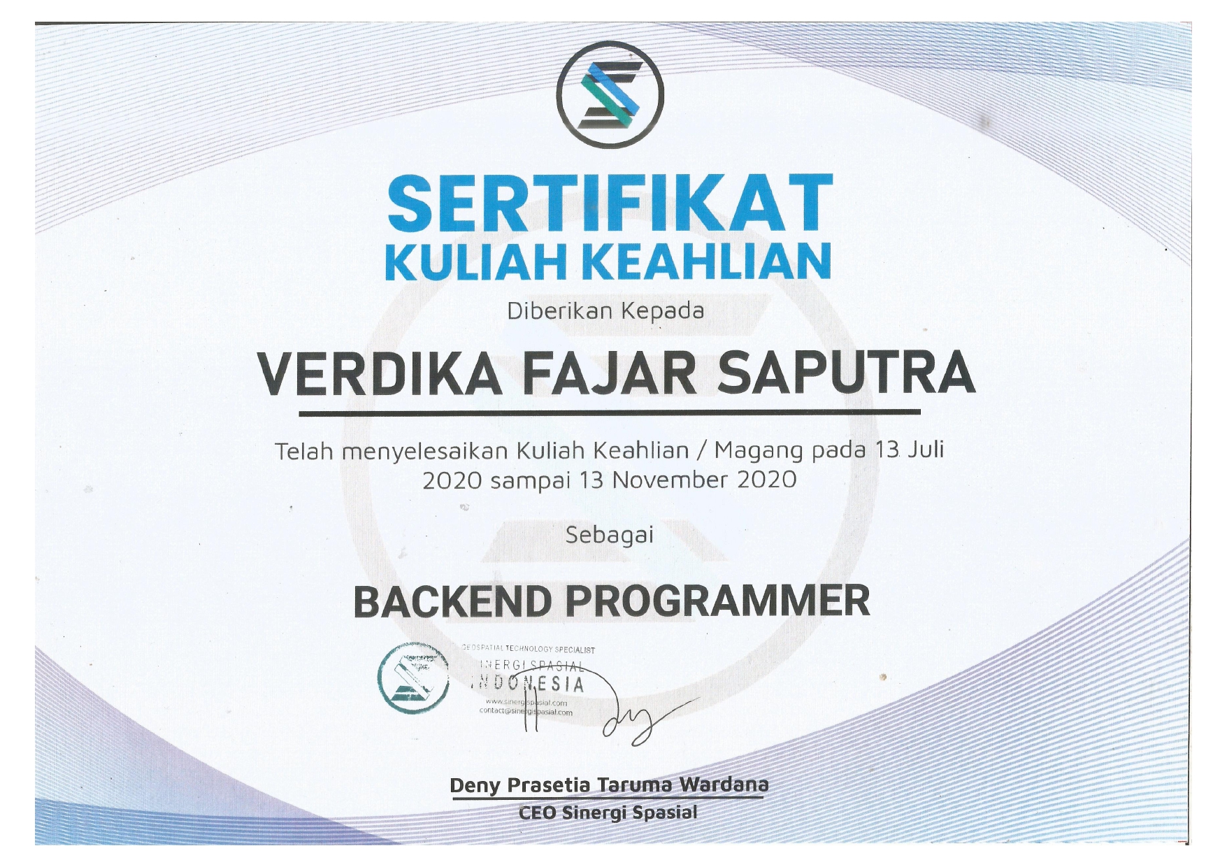 Sertifikat Kuliah Keahlian (Magang)